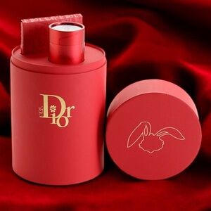 Dior Red Cylindrical Fragrance/Accessory Case with Gold Logo